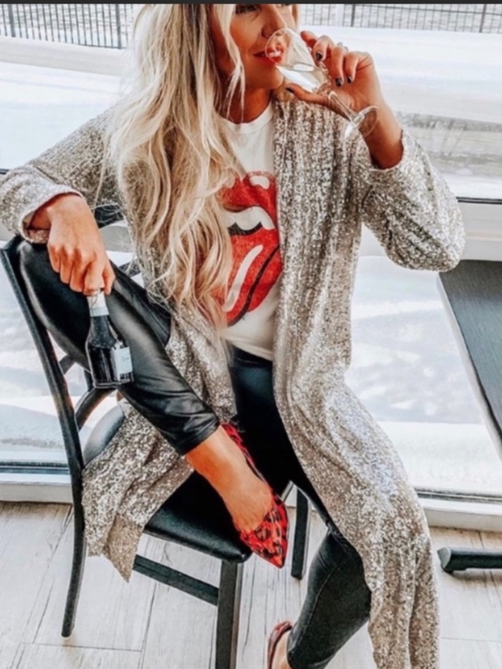 BB Dakota Champagne Sequin Duster Open Cardigan XS